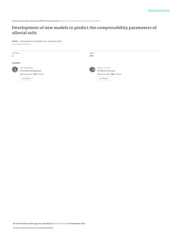 Más sobre Desarrollo de Nuevos Modelos para Predecir los Parámetros de Compresibilidad de Suelos Aluviales.